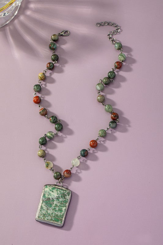 Semi precious bead and pendant necklace