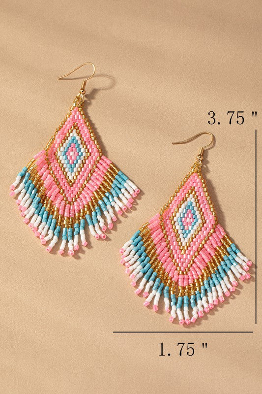 Boho seed bead drop earrings